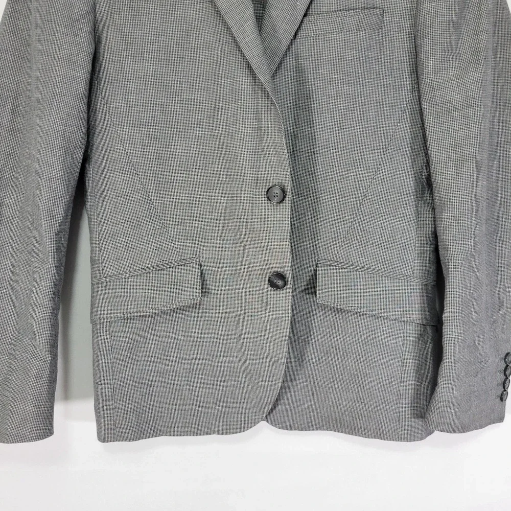 H&M Men's Sport Coat Blazer Two Button‎ Gray Checked Linen Cotton Blend Size 36R